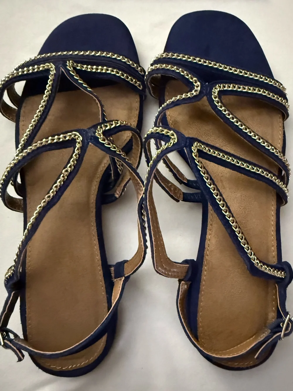 VGUC Aerosols Royal Blue Women's Comfy Sandals w/Gold Chain Accents Women’s 7.5